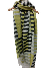 Damen Schal gelb schwarz weiß gemustert OPUS lang Fransen