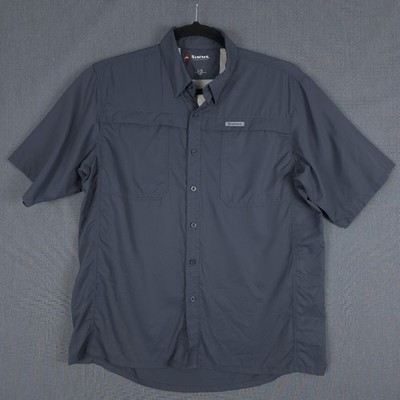 Simms Guide Fishing Shirt Mens Large Gray Vented Performance Short Sleeve Button