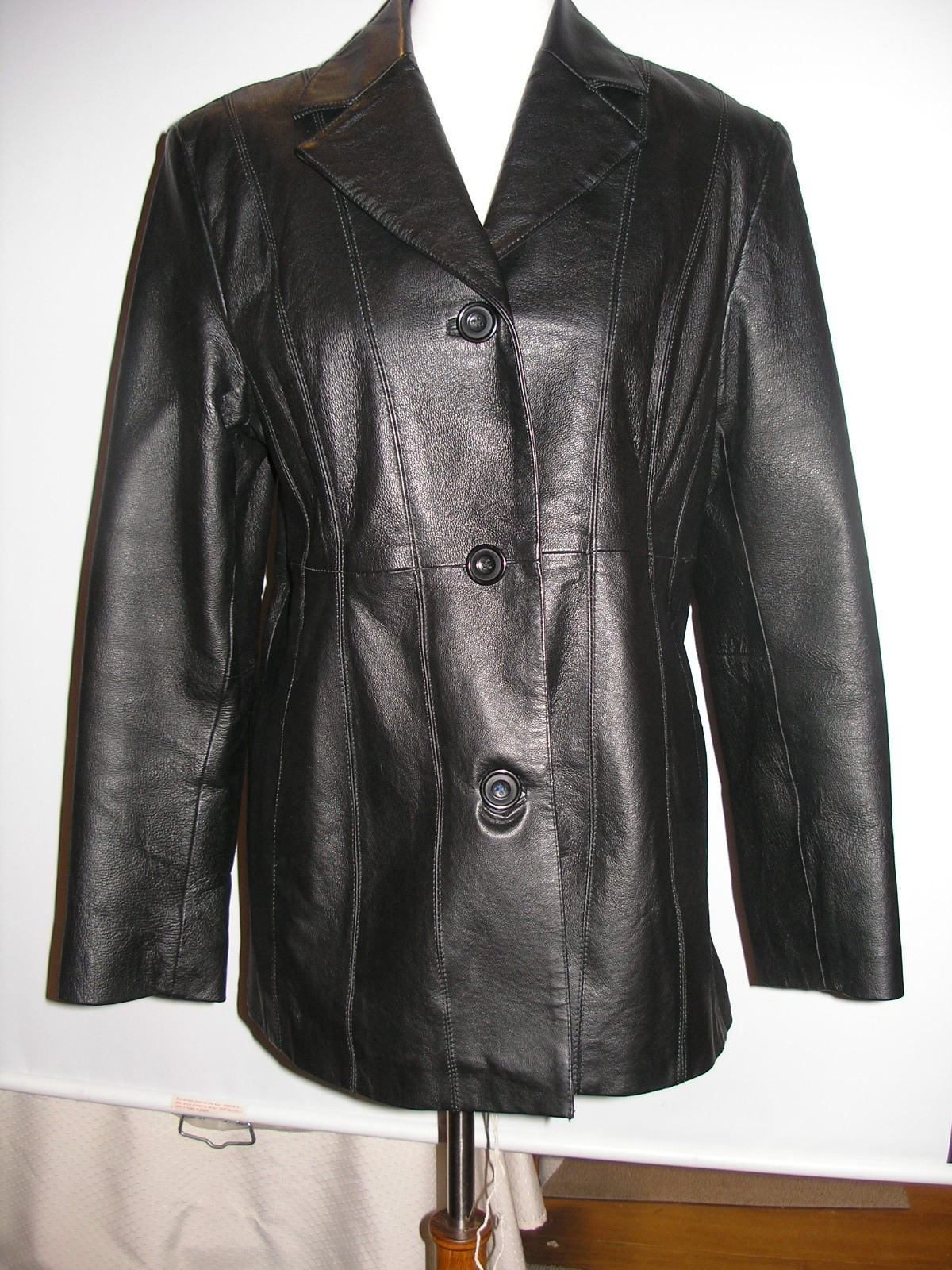 WOMENS BLACK LEATHER JACKET, SOLID BLACK, LARGE - image 1