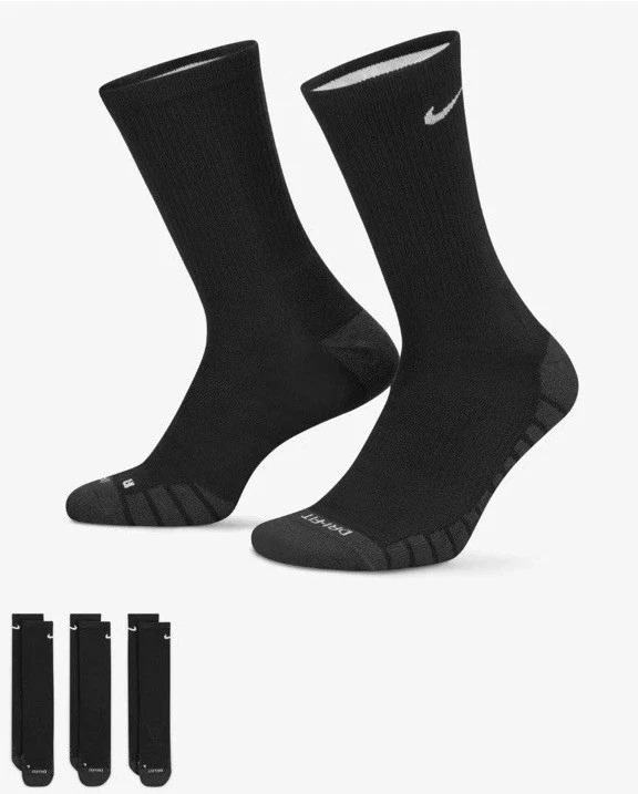 Nike Everyday Max Cushioned Training Crew Socks 3 Pairs Black SX5547-010 UK 5-8