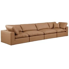Meridian Furniture Comfy Cognac Vegan Leather 4-Pc. Modular Sofa