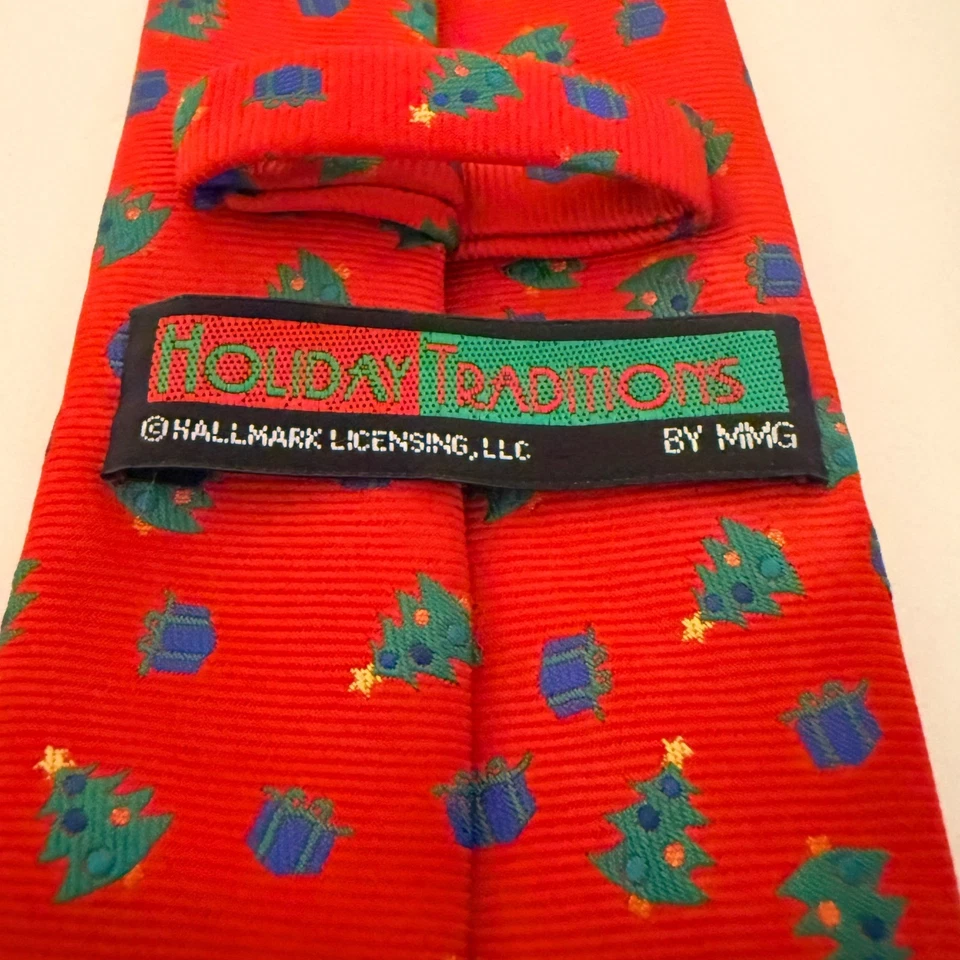 Christmas Tree Gift Print Holiday Hallmark Festive Novelty Neck Tie - Image 3 of 4