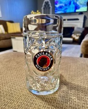 Taza de cerveza de vidrio PAULANER Munchen, Alemania GRANDE Y PESADA 1 LITRO German Stein