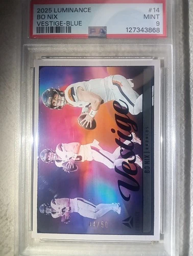 2025 Luminance #14 Bo Nix Vestige-Blue /50 PSA 9