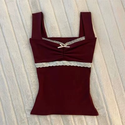 Womens Fairycore Y2K Aesthetic Top Cami Halter Lace Tank Streetwear Shirt S-XL