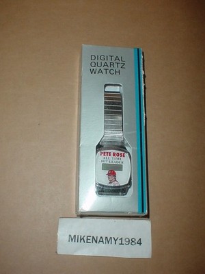 Vtg PETE ROSE ALL TIME HITS LEADER Silver Digital quartz Watch NOS dead battery