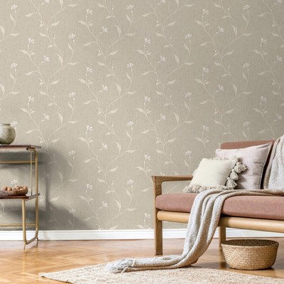 Floral Trail Taupe Luxus schwerer Vinylkleister die Papiertapete Bellagio