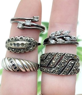 Lot 5 Bagues Ancienne Argent Massif Silver Ring Anneau Marcassittes Art Deco