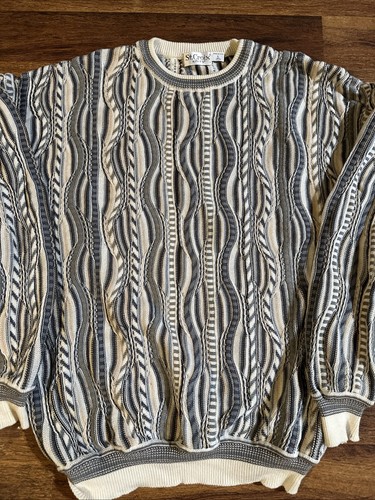 St. Croix Mens Pullover Sweater Multicolor Stripe Texture Biggie Cosby Vintage L - Picture 2 of 7