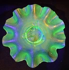 RARE! Vintage 9" Dugan Uranium Carnival Glass Horse Head Roman Key Bowl Glows!