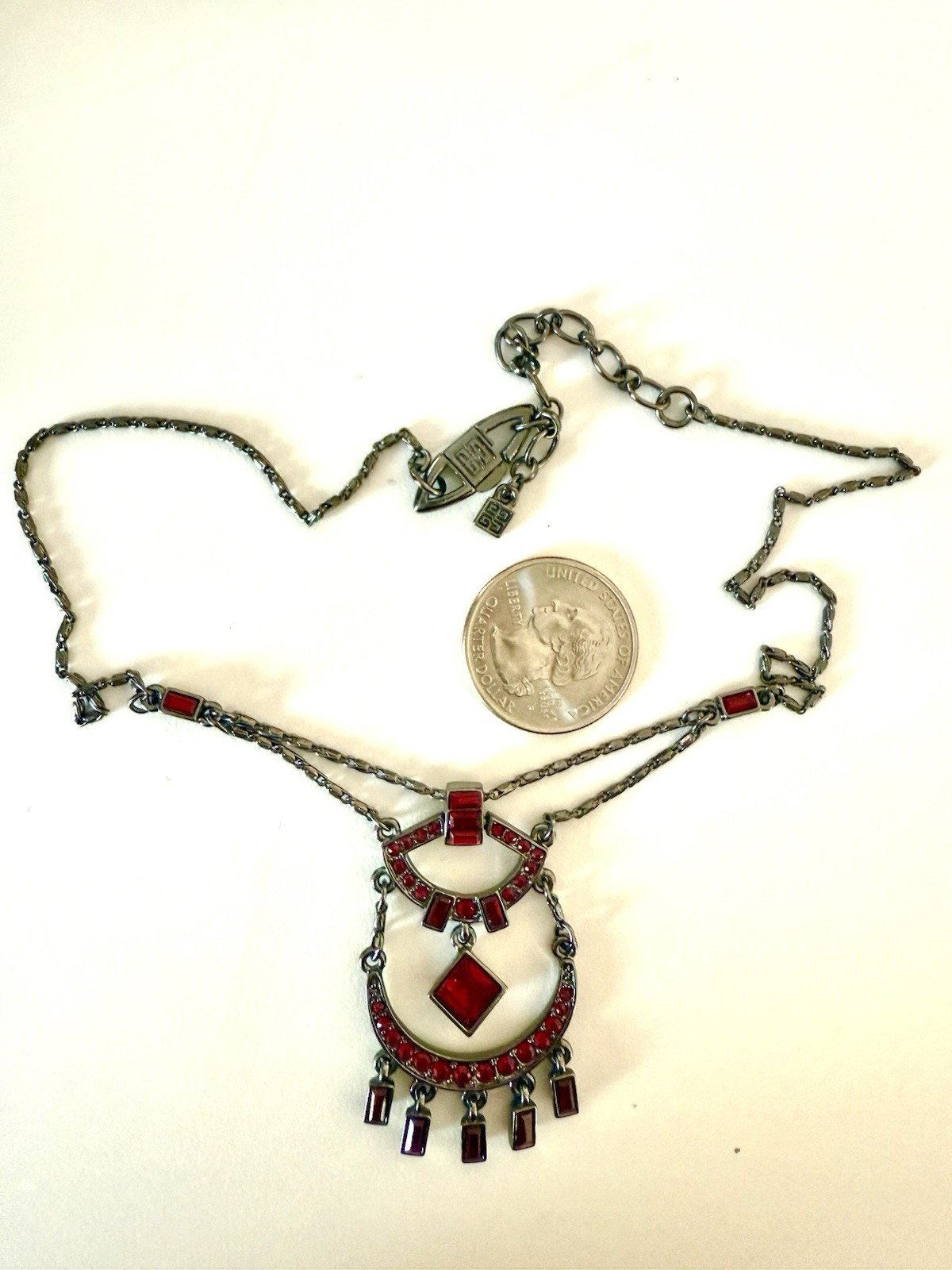 Ruby Red Givenchy Crystal Chandelier Drop Necklac… - image 5