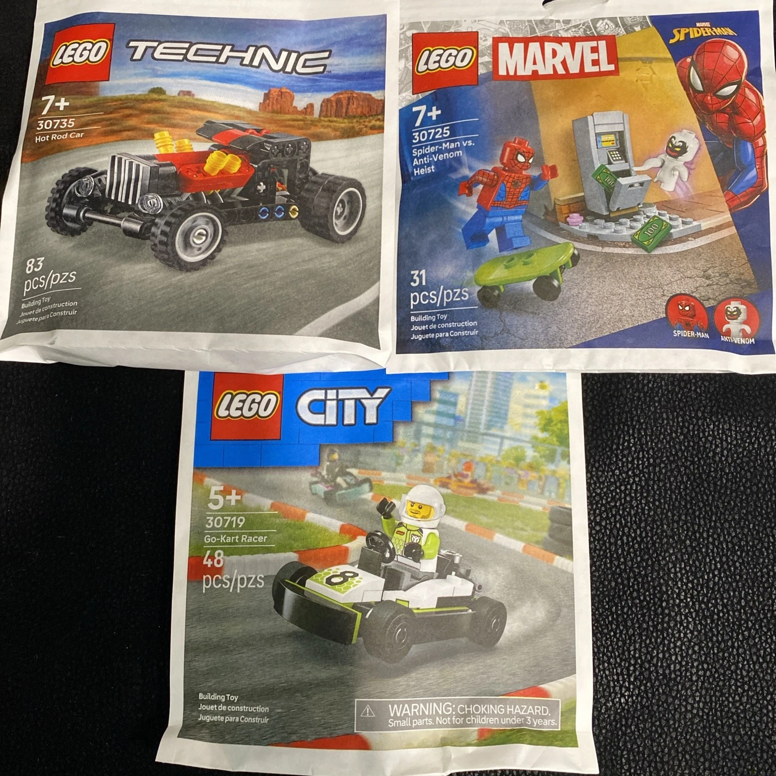 Legos-set Of 3- NWT-go-kart Spider-Man , Hot Rod Car Age 5-7+