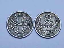 Columbia  2 Centavos 1921 KM-L11    Leper Colony "Lazareto"  Random Picked