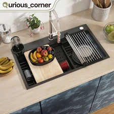 Drop-in Kitchen Sink 30x18" Stainless Steel Gunmetal Multi Tier Dish Single Bowl