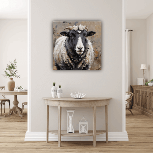 Niedliche schwarze Gesichtsschafe moderne lebendige Leinwand Wandkunst gerahmt bereit zum Aufhängen - Bild 4 von 8