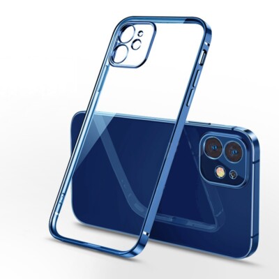 Hülle für iPhone 12 mini Klar Silikon mit Blauem Rand