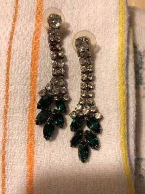 Faux Diamond & Emerald Pair Of Silver Evening Dress Earrings Elegant Set  worn 1 | eBay