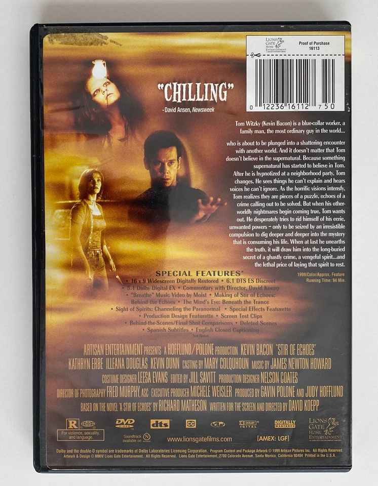 Stir Of Echoes - Special Edition (DVD) Region 1 Kevin Bacon David Koepp Horror - Image 2 of 2