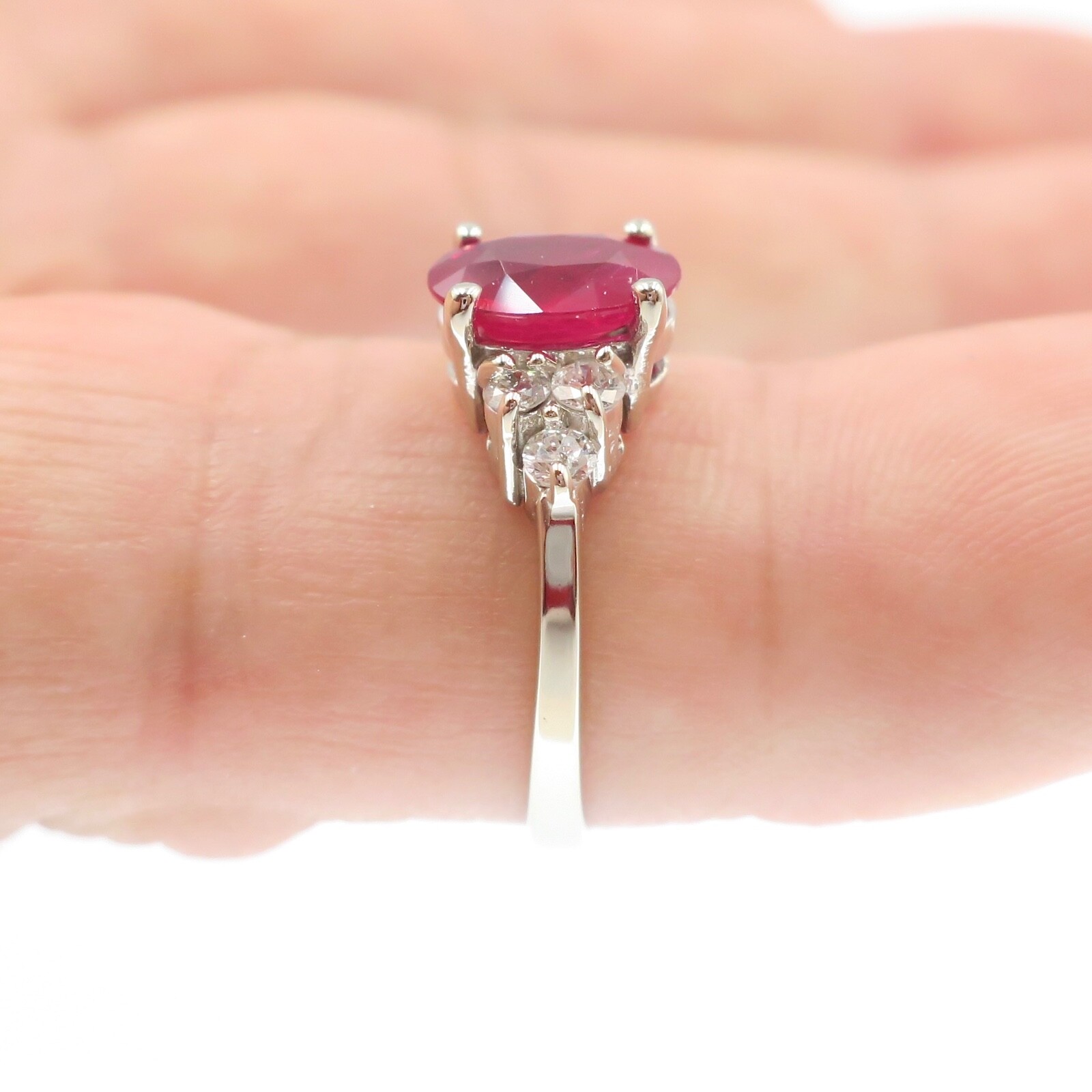 Classic 14k Solid White Gold Natural Ruby and Dia… - image 5
