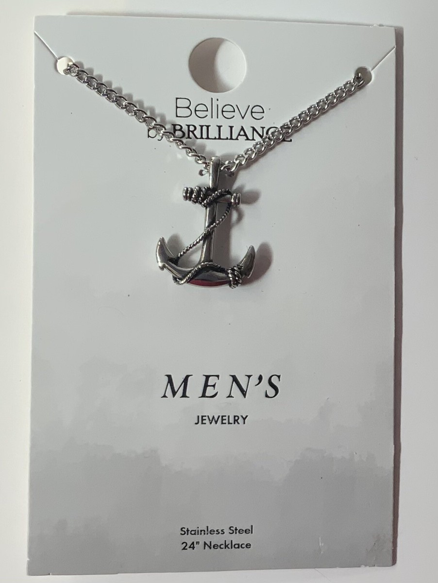 Believe Brilliance Men's Stainless Steel Anchor Pendant Necklace