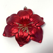 Red Poinsettia Flower Christmas Ornament Gold Jewel Shatter-proof