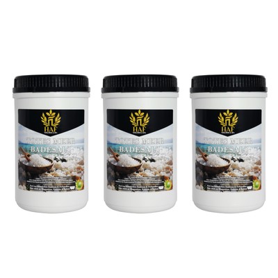 HAF  Premium Totes Meer Badesalz 3 x 1 kg in Dosen 100% naturreiner Badezusatz