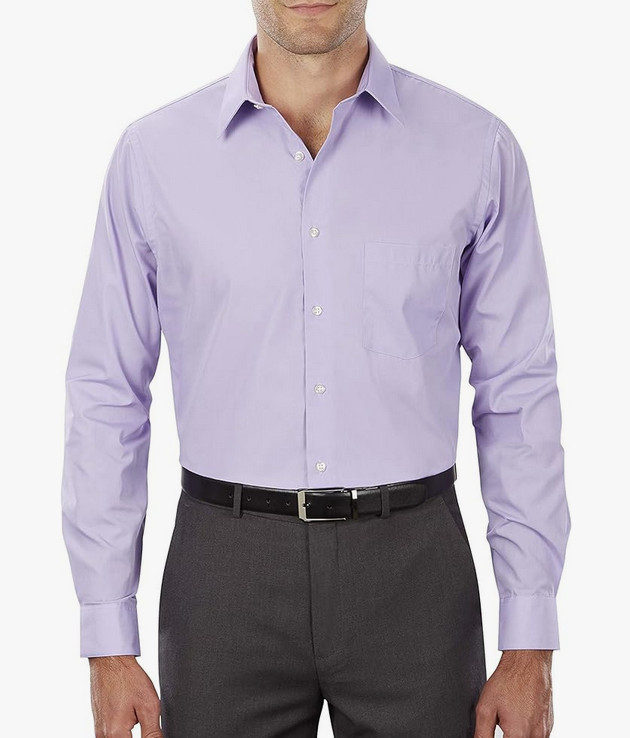 Мужская эластичная рубашка Van Heusen без морщин обычного кроя, Новая лавандовая, L