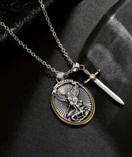 Cadena Acero Inoxidable Medalla Amuleto Protector Con Arcángel San Miguel 