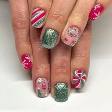 Green Glitter Christmas Tree Press on Nails Short Square Christmas Nails 248