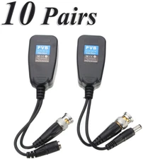 10 Pairs HD-CVI/TVI/AHD Passive Video Balun with Power Connector and RJ45 CAT5 D