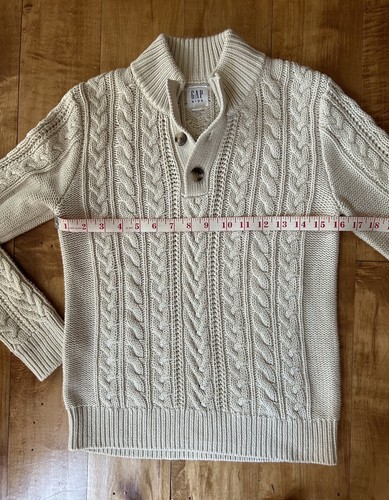 Gap Kids Cream Cable-Knit With Button Collar Sweater L 10 - Picture 5 of 7