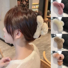 Rabbit Fur Large Hair Claw Winter Plush Soft Barrette Crab Clip For Women Luxury