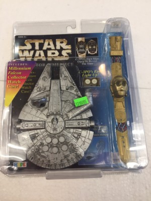 1996 STAR WARS C3PO Collectors Timepiece includes Millenium Facon Watch Case