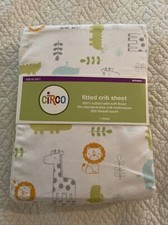 Circo Target Fitted Crib Sheet White w/ Jungle Animals 100 Soft Cotton NWT
