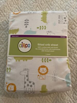 Circo Target Fitted Crib Sheet~White w/ Jungle Animals 100% Soft Cotton~NWT