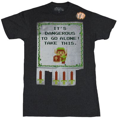 Legend of Zelda Adult New T-Shirt  - Dangerous Take This Sword Rip Sheet Pic