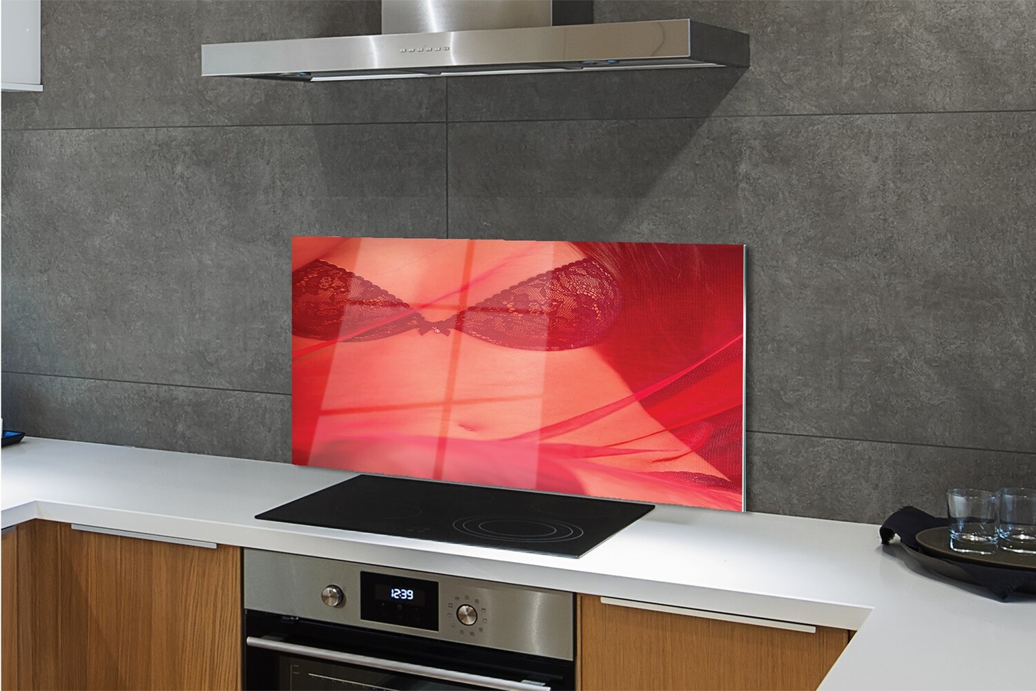 Tulup Panel de vidrio 120x60 cm protector Mujer bajo tul rojo