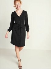 New Old Navy Yellow Green Black Long Sleeve V-neck Tie Waist Utility Dress XS S