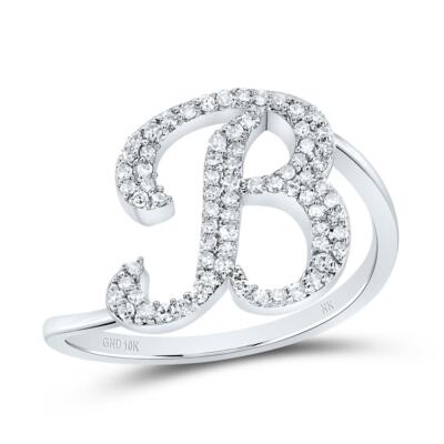 10k Weißgold echter Diamant Kursive Schrift Buchstabe B Initiale Bypass Ring 1/4 ct