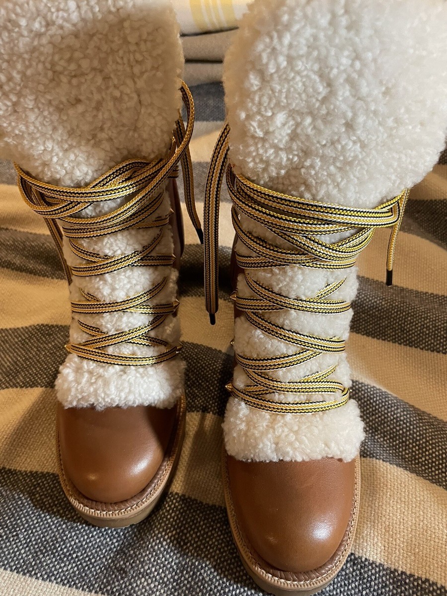 Christian Louboutin Brown Winter Yetita Shearling Lace Up Heel