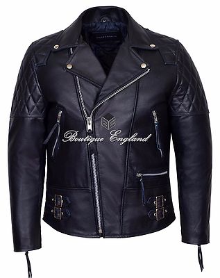 Herren Biker Jacke Navy ''RECKLESS'' Stepp CLASSIC BIKER STYLE HIDE LEATHER (233)