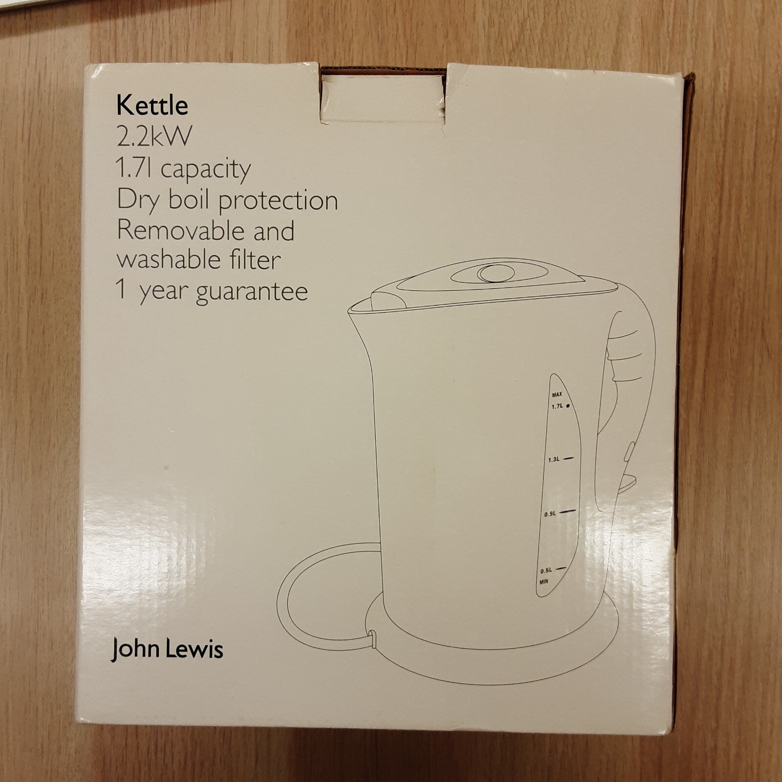 JOHN LEWIS KETTLE 2.2KW 1.71 CAPACITY REMOVABLE WASHABLE FILTER GREAT