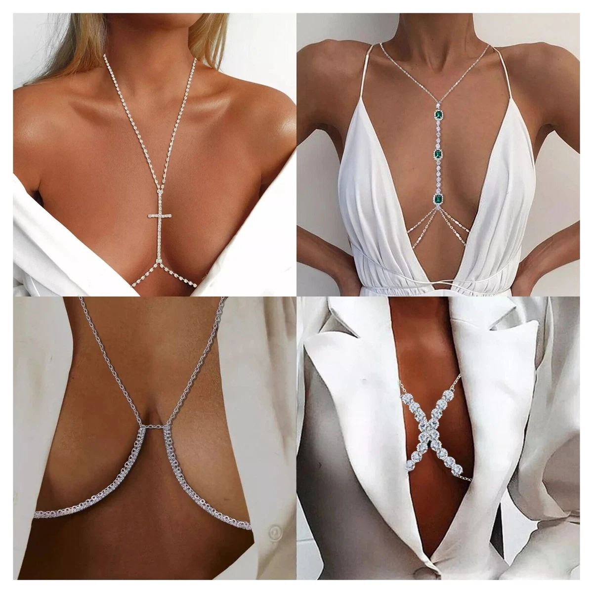 Body Chain Jewelry Harness Women Bikini Chest Necklace Rhinestone Crystal  Bra