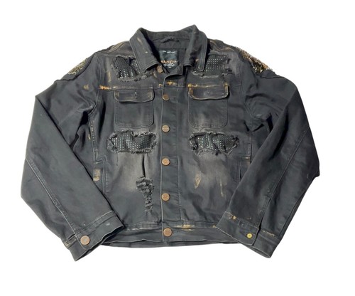 Majestik Tiger Threads Distressed Denim Jacket Size Medium