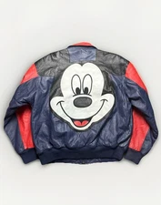 VTG 90s M Mickey Unlimited Mickey Mouse Leather Varsity BomberJacket Coat Disney