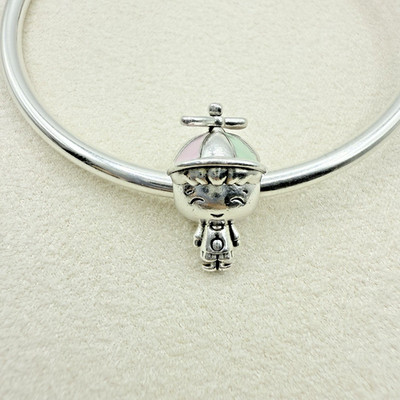 Pandora Little Boy Bead Charm Sterling Silver Enamel Hat Rotating Propeller Cap