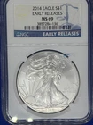 2014 MS69 Early Releases  Silver Eagle Dollar, NGK $1 U.S. ASE 1 oz