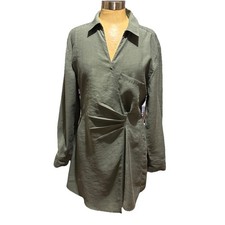 ZARA Green Tunic Robe Dress Women's Large with Side Pocket