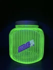 Vintage Anchor Hocking Hoosier Ribbed Green Uranium Canister Cookie Jar W/Lid