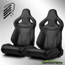 Universal PVC C-Series Reclinable Black Sport Racing Seats Pair With Slider